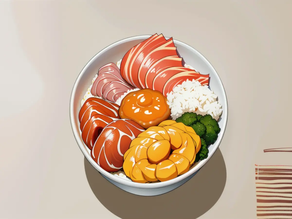 Kaisen-don is a dish comprising rice as its base, topped with uncooked sashimi and various seafood offerings. Numerous eateries in Hokkaido enhance this dish with regional specialties, including tuna, scallops, prawns, crabs, salmon roe, and sea urchin.