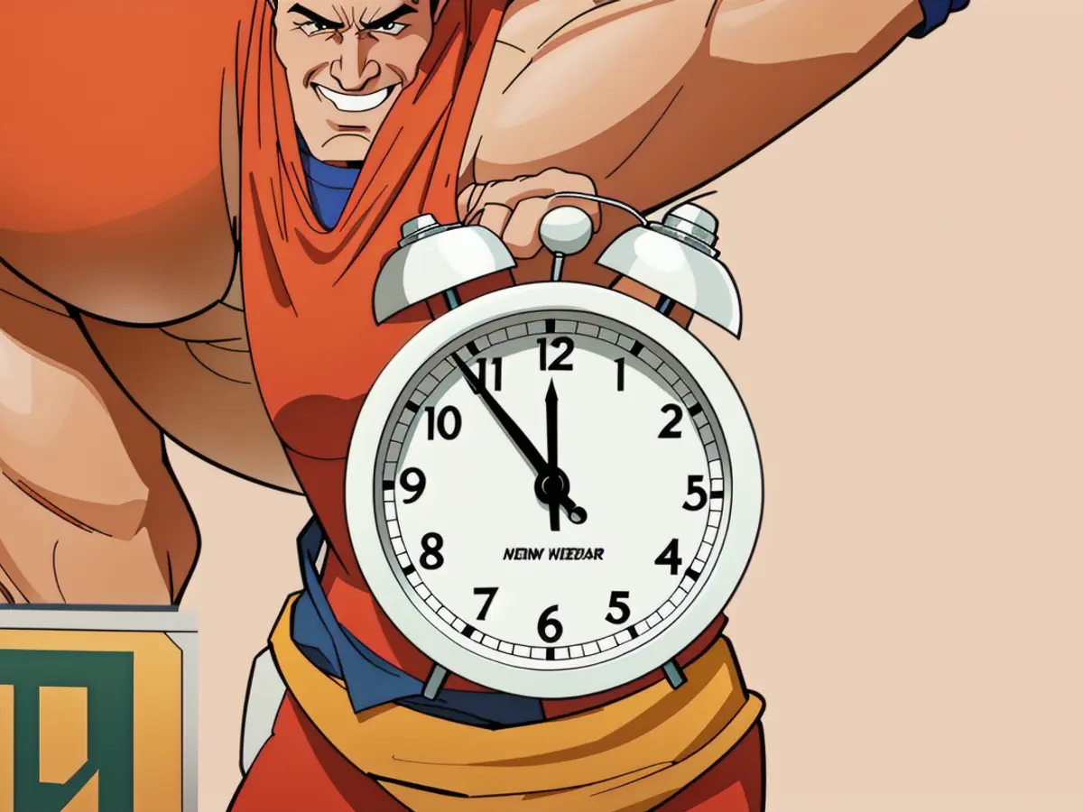 Joyous 2024 New Year's Eve Commemoration Marked by Vintage Alarm Clock and Kaleidoscopic Geometric...